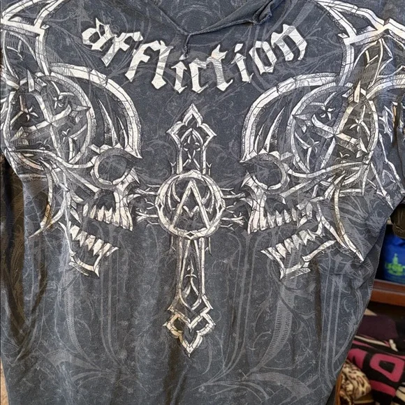 Affliction Skull Motif Tee in Black and White - Picture 2 of 5